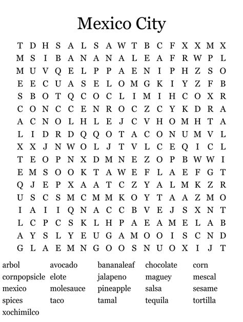 Word Search Mexico Printable