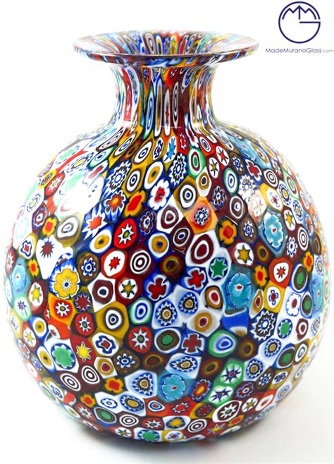 Venetian Glass Vase With Murrina Millefiori Made Murano Glass