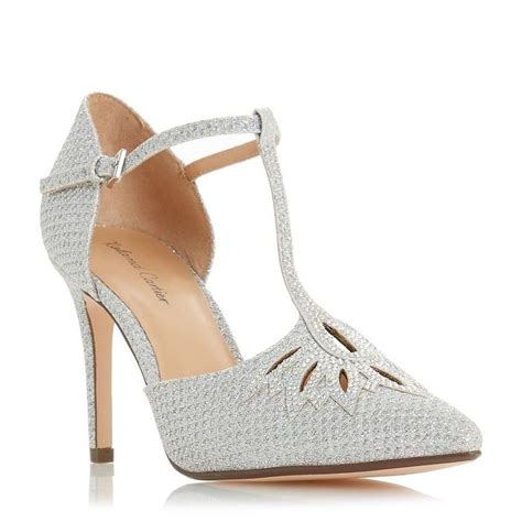 Denira Glitter T Bar Court Shoe Silver Dune London Pointed Toe