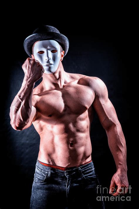 Shirtless Muscle Man With Creepy Scary Mask Photograph By Stefano