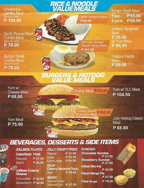 Menu At Jollibee Fast Food Quezon City Aurora Boulevard