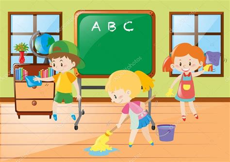 어린이 교실을 청소 하는 데 도움이 스톡 벡터 brgfx 127188254