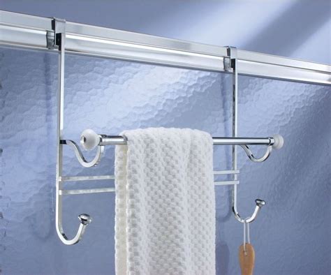 mdesign bathroom over shower door towel bar rack with hooks white chrome towel rack shower