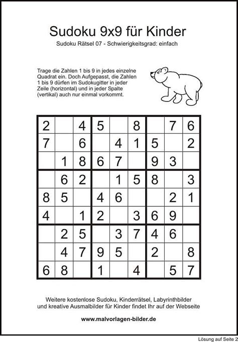 Rätsel in leicht, mittel und sehr schwer. Sudoku einfach 9x9 | Sudoku, Sudoku kinder, Rätsel für kinder