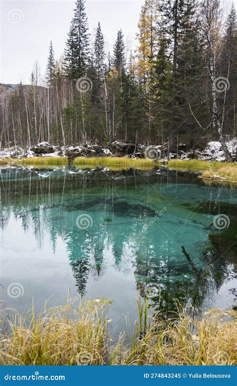 Blue Geyser Lake In Altay Mountains Stock Image Image Of Autumn