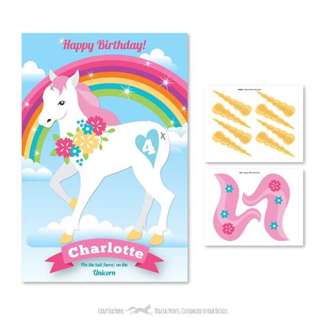 Unicorn Rainbow Pin The Tail And Horn On The Unicorn Party Game Diy