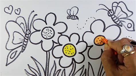 Easy And Simple Flower Garden Drawing