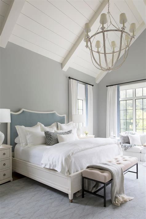 Traditional White And Gray Master Bedroom With Upholstered