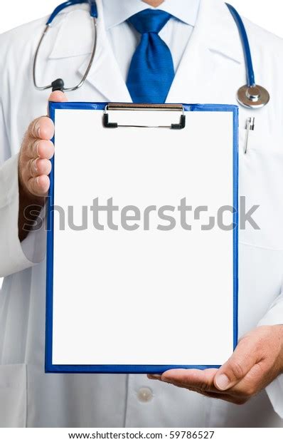 Doctor Showing Blank Clipboard Write On Stock Photo Edit Now 59786527