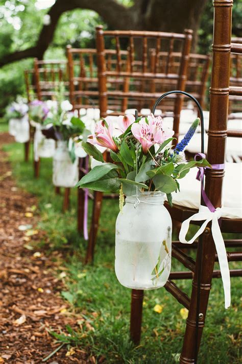 Hanging Mason Jar And Wild Flower Aisle Markers Mason Jar Wedding