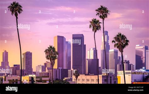 The Skyline Of Los Angeles During Sunrise California Stock Photo Alamy