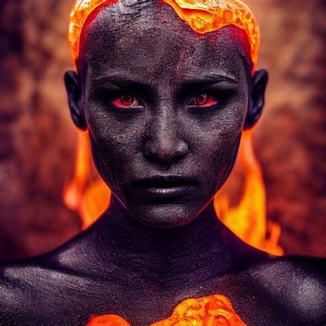 portrait of a beautiful glowing lava woman magma midjourney