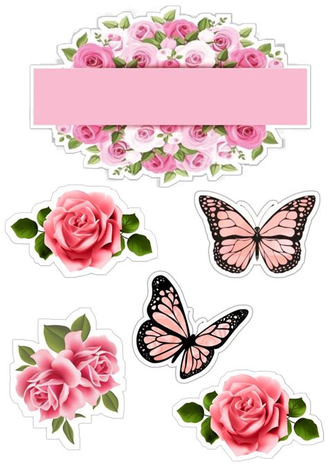 Some Pink Roses And Butterflies With A Pink Ribbon On The Top Of One