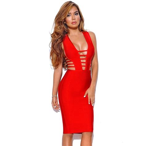 Sexy Hollow Out Deep V Neck Bandage Dress Factory Price Sheath Zipper