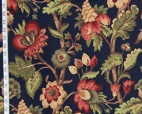 Black Colonial Floral Fabric Vintage Look Tree Of Life From Brick House