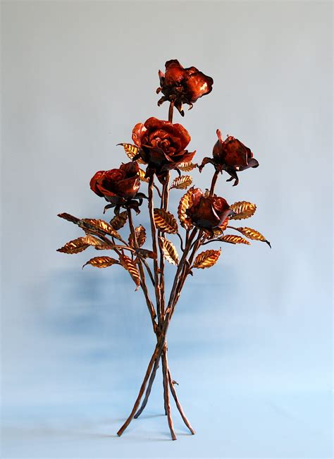 Emily Stone Copper Flower Rose Bouquet Sculpture Five 1 Copper Creatures
