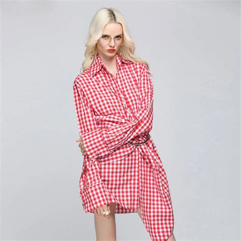 Summer Shirt Dresses 2017 Women Plaid Long Sleeve Vestidos Evening Party Ruffles Elegant Retro