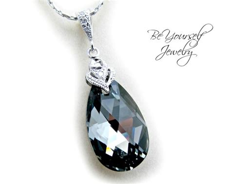 Dark Grey Bridal Necklace Charcoal Bride Necklace Swarovski