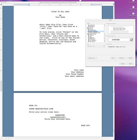 Microsoft Word Screenplay Template