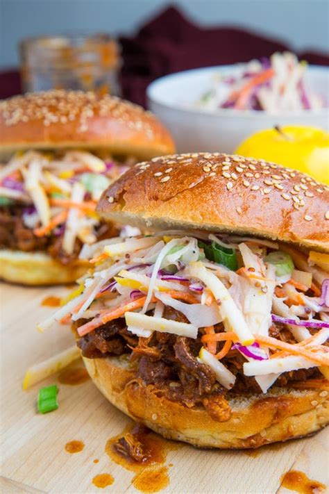 Use 2 forks to shred the chicken, add to a bowl, and toss with the remaining barbecue sauce. Apple BBQ Pulled Chicken Sandwiches with Apple Slaw Recipe on Closet Cooking