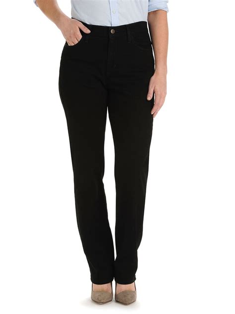 Lee Lee Womens Stretch Relaxed Fit Straight Leg Jeans Black
