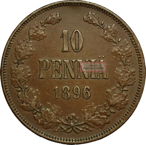 1896 Finland Russian Empire 10 Pennia Better Grade