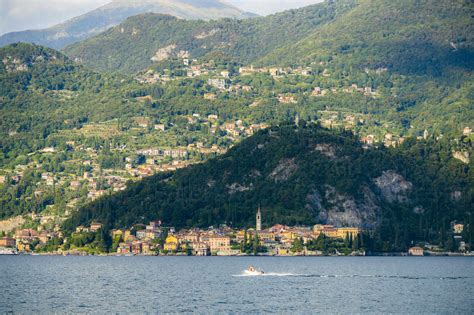 Varenna And Villages On Hills Seen From Ferry Boat Lake Como Lecco