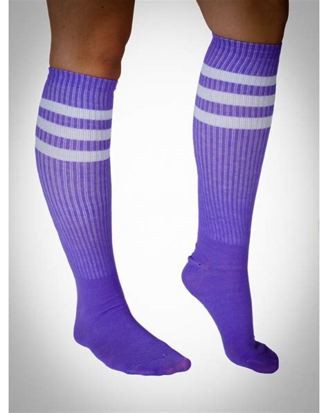 Neon Purple With White Stripe Knee High Socks
