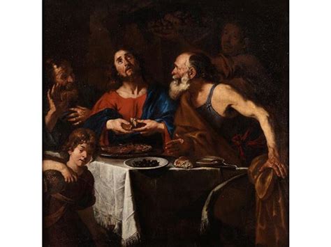 Roman School 17th Century Jesus Breaking Bread 17th Century