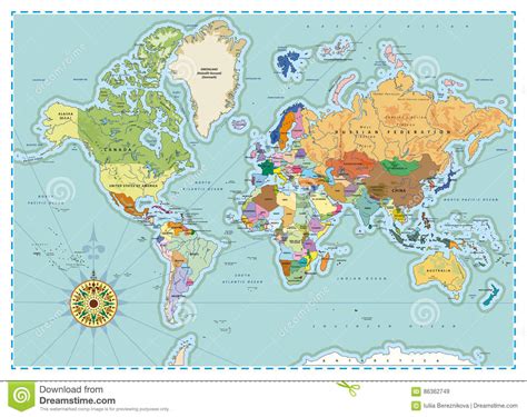 Detailed Political World Map Stock Vector Illustration Of East