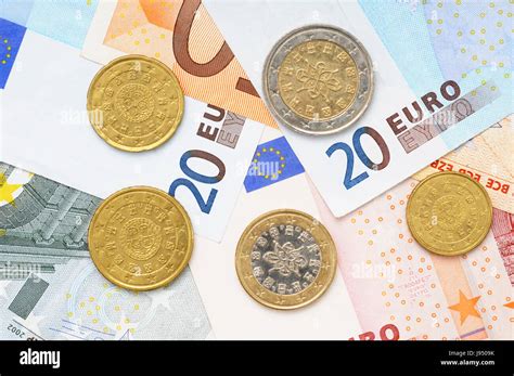 Euro Coins Portugal Bank Notes Portuguese Money Studio Stock