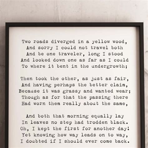 Robert Frost Poetry Print The Road Not Taken Poem Etsy