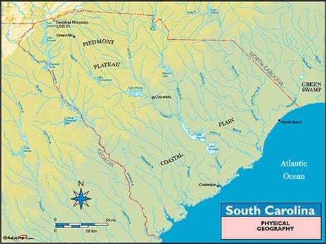 South Carolina Physical Geography Map By From