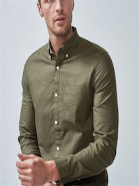Buy Next Men Olive Green Regular Fit Solid Semiformal Shirt Shirts
