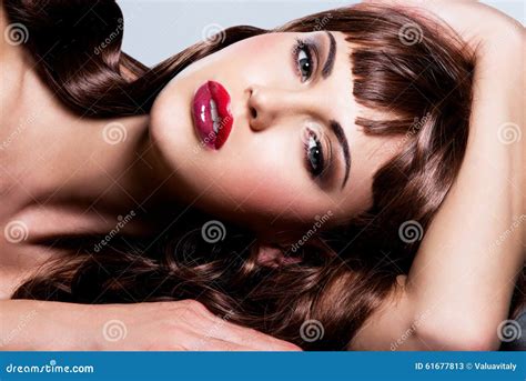 Beautiful Brunette Woman With Long Curly Hair Stock Image Image Of