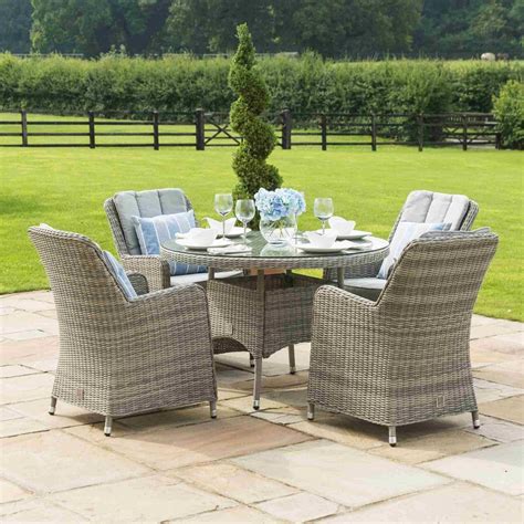 Maze Rattan Oxford 4 Seat Round Dining Set With Venice Chairs Garden