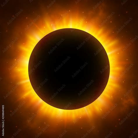 Total Eclipse Of The Sun With Corona Solar Eclipse Bright Red Star
