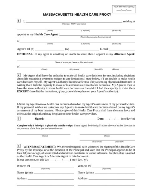 Free Massachusetts Health Care Proxy Medical Poa Form Living Will