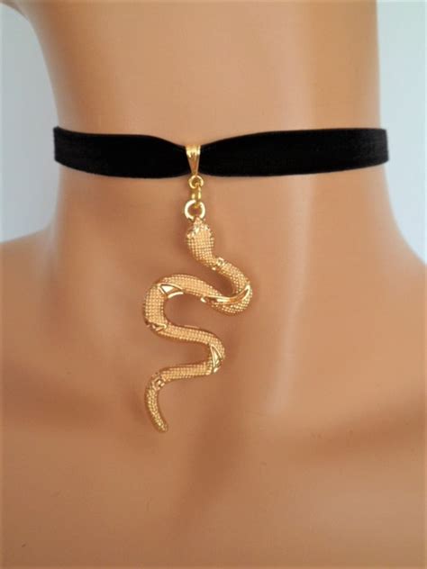 Gold Snake Choker Black Velvet Choker Serpent Necklace Etsy