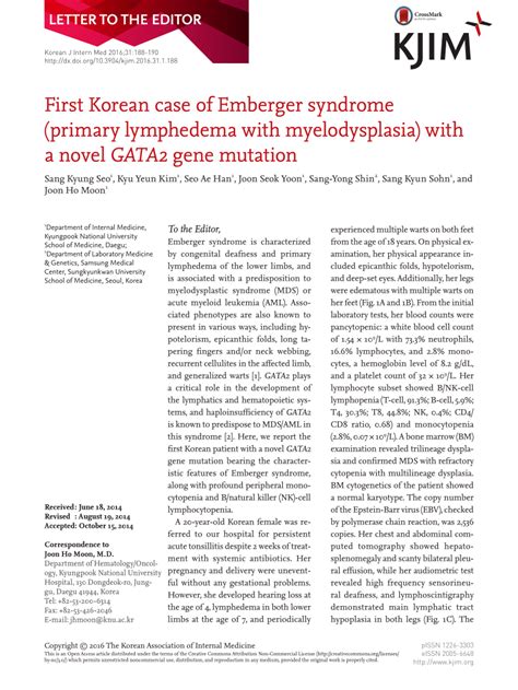Pdf First Korean Case Of Emberger Syndrome Primary Lymphedema With