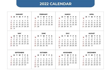 Plantilla De Calendario 2022 2159303 Vector En Vecteezy