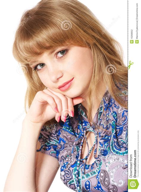 glimlachende tiener met lang blond haar stock foto image of schoonheid namen 10268952