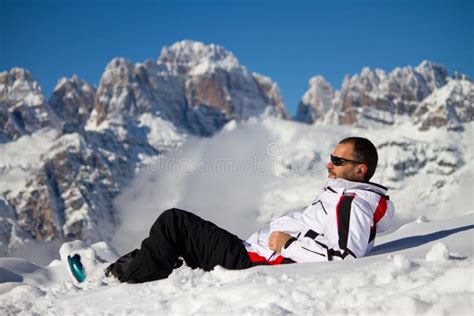 Senior Man Standing Outside In Snow Landscape Stock Image Image Of