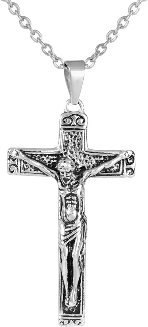 Amazon Com Large Men S Stainless Steel Detailed Decorative Crucifix