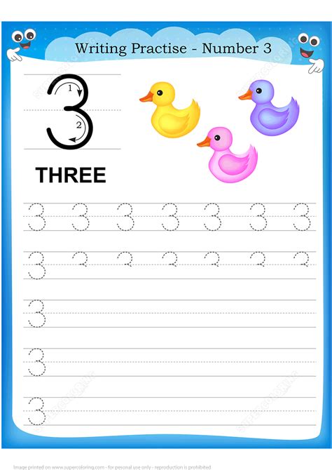 Number 3 Handwriting Practice Worksheet Free Printable Puzzle Games