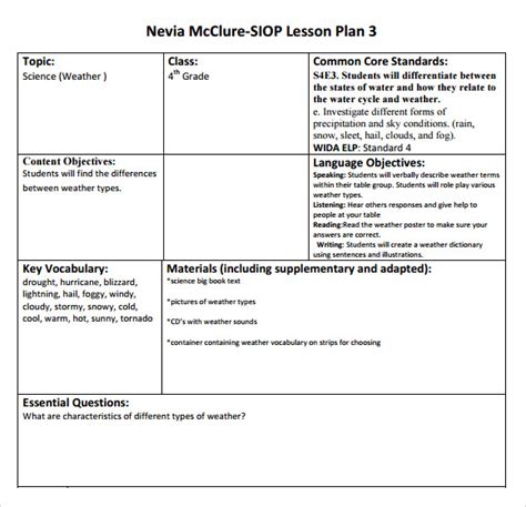8 Siop Lesson Plan Templates Download Free Documents In Pdf Word