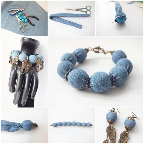 Diy Denim Wrapped Beads Bracelet