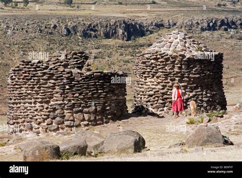 South America Peru Funerary Towers Called Chullpas At The Site Of