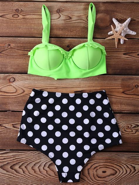 59 Off High Waisted Spaghetti Strap Polka Dot Print Two Piece