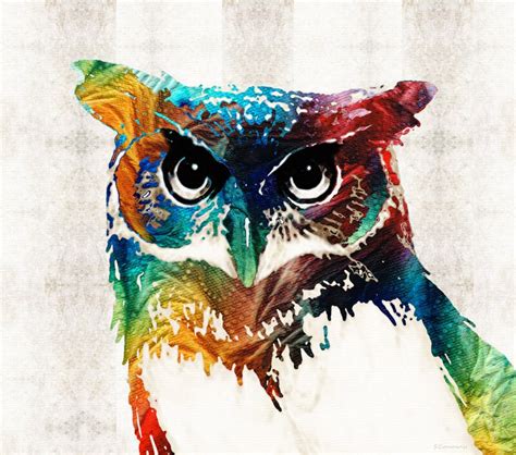 Owl Art Print From Painting Cute Bird Colorful Fun Happy